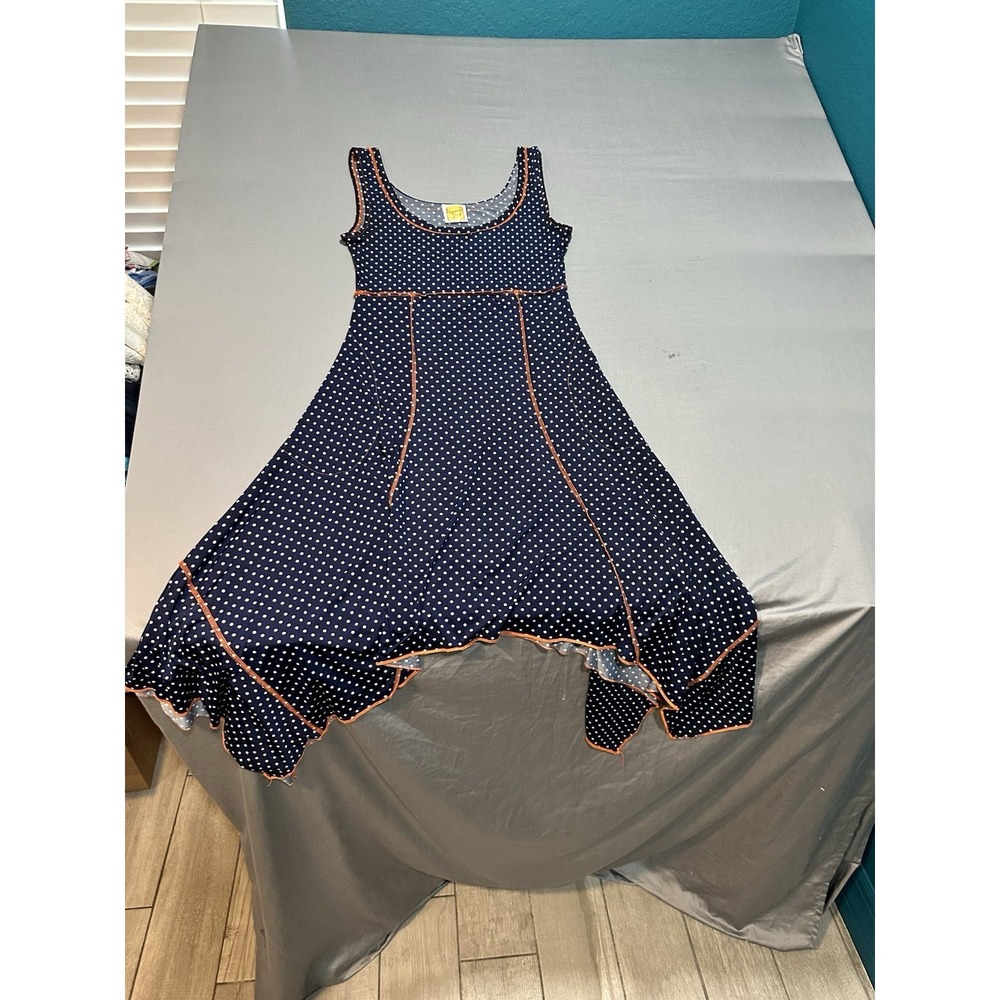 Hand‎ Jive Wear Art Blue/White Polka Dot Asymmetrical Dress XS
